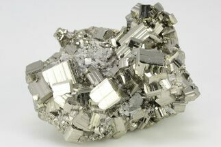 Gleaming Pyrite Crystal Cluster with Quartz - Peru #202997