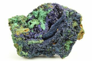 Sparkling Azurite Crystals on Fibrous Malachite - China #274618