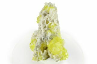 Yellow Sulfur Crystals on Fluorescent Aragonite - Italy #283247