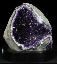 Large Dark Purple Amethyst Cluster On Wood Base #37708