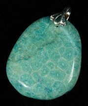 Blue Fossil Coral Pendant - Million Years Old #5587