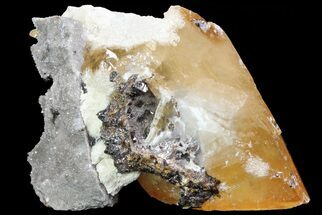 Golden Calcite Crystal with Sphalerite and Barite - Elmwood Mine #71921