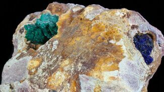 Azurite and Fibrous Malachite Crystals on Matrix - Morocco #74692