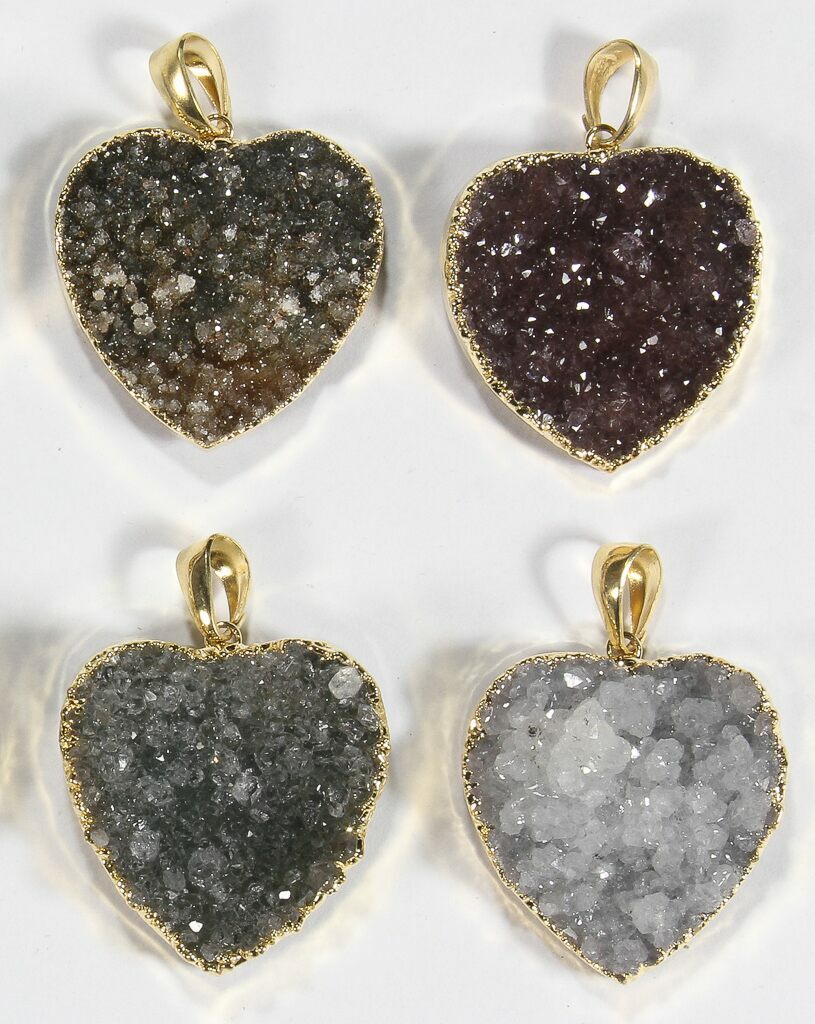 Collier Pendentif Coeur BUTW - Cristal Druzy, électroformé Argenté, Tricolore, Neuf Avec étiquettes