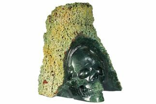 Tall, Green Grape Agate Cluster with Carved Skull #108204