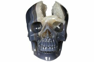 Carved Agate & Crystal Skull With Quartz Pocket #127598