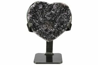 Quartz/Amethyst Crystal Heart with Metal Stand - Uruguay #128074