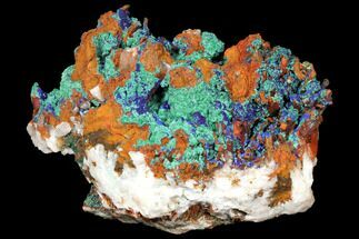 Malachite and Azurite Over Limonite Encrusted Quartz - Morocco #132588