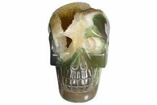 Polished Agate Skull with Quartz Crystal Pocket #148111