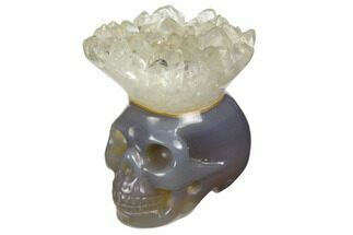 1.7" Polished Agate Skull with Quartz Crown  - Crystal #149545