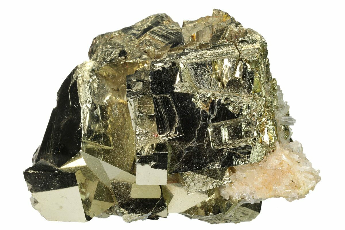 38 Shiny Cubic Pyrite Crystal Cluster With Quartz Peru 167731