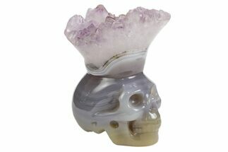 Polished Agate Skull with Amethyst Crown #181958