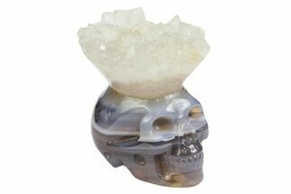 1.6" Polished Agate Skull with Quartz Crown  - Crystal #181973