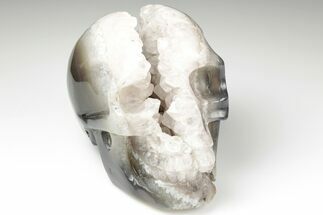 Polished Banded Agate Skull with Quartz Crystal Pocket #190472