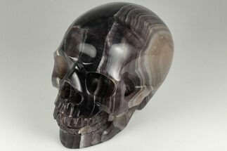 6" Realistic, Carved, Banded Purple Fluorite Skull - Crystal #199609