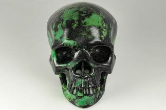 Realistic, Carved African Green Stone Verdite (Fuchsite) Skull #199620