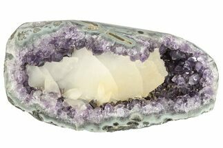 Purple Amethyst Geode With Polished Face and Calcite #199765