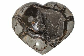 Polished Septarian Geode Heart - Black Crystals #205481