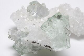 Glass-Clear, Green Cubic Fluorite Crystals on Quartz - China #205619