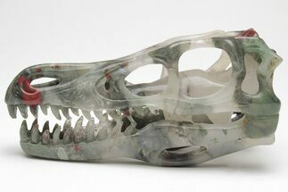 Carved Bloodstone (Heliotrope) Dinosaur Skull #208839