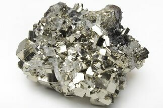 Shiny, Cubic Pyrite Crystal Cluster with Quartz - Peru #213638