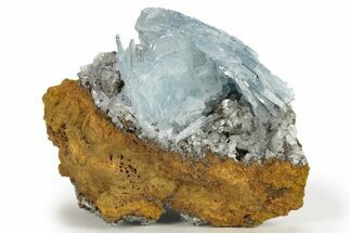 Gemmy, Blue Bladed Barite Cluster w/ Calcite - Morocco #222901
