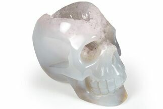 Polished Banded Agate Skull with Quartz Crystal Pocket #236998