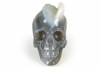 Polished Banded Agate Skull with Quartz Crystal Pocket #237062