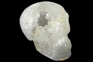 Polished Banded Agate Skull with Quartz Crystal Pocket #237072