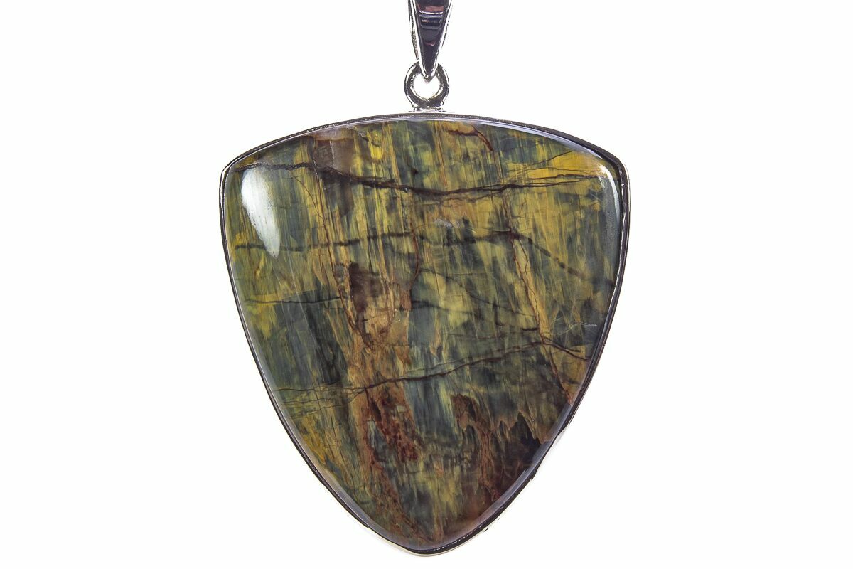 Genuine Tiger Eye & 925 Silver Plated Pendant Necklace - 9.50ctw Gemstone, 5 Stones (7x10mm Pear, 8x8mm Round)