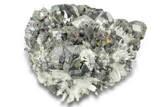 Lustrous Galena Crystals with Quartz, Orpiment, and Pyrite - Peru #252112