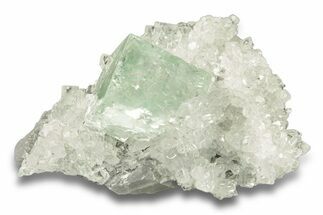 Glass-Clear Green Cubic Fluorite Crystals on Quartz - China #258433