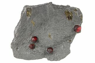 Plate of Four Red Embers Garnets in Graphite - Massachusetts #272730
