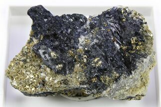 Deep Blue Vivianite Crystals on Quartz and Pyrite - Romania #273684