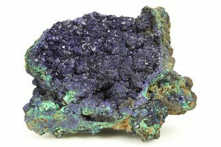 Sparkling Azurite Crystals on Fibrous Malachite - China #274625