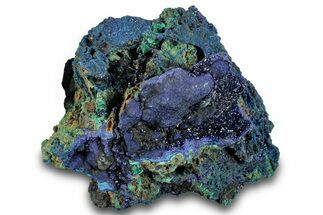 Sparkling Azurite Crystals on Fibrous Malachite - China #274680