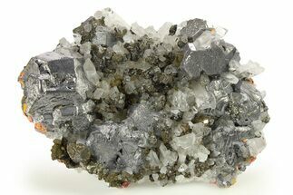 Vibrant Red Realgar and Galena on Quartz Crystals - Peru #276041