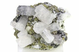 Columnar Calcite Crystals on Pyrite and Quartz - Fluorescent! #281681