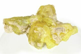 Yellow Sulfur Crystals on Fluorescent Aragonite - Italy #283233