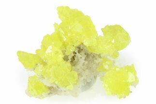 Yellow Sulfur Crystals on Fluorescent Aragonite - Italy #283242