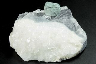 Glass-Clear Green Cubic Fluorite Crystals on Quartz - China #293786