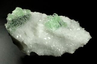 Glassy Green Cubic Fluorite and Calcite on Quartz - China #293814