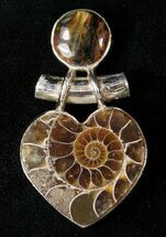 Heart Shaped Fossil Ammonite Pendant - Sterling Silver #16551
