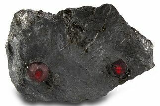 Plate of Two Red Embers Garnets in Graphite - Massachusetts #301205