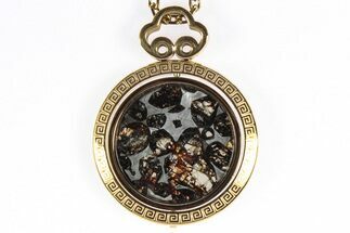 Sericho Pallasite Meteorite Pendant In Gold Rotating Frame #306356