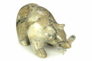Realistic, Polished Fossil Staghorn Coral Bear with Fish #308426
