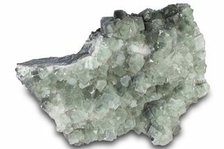 Green Cubic Fluorite Crystal Cluster on Druzy Quartz - China #323073