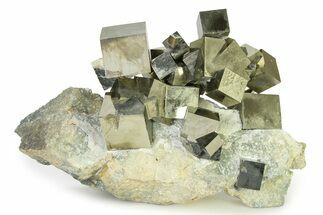 Spectacular Natural Pyrite Cube Cluster in Rock - Navajun, Spain #325090