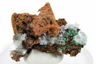 Fibrous Malachite and Rhombohedral Calcite on Limonite - Mexico #330578