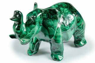 Polished Banded Malachite Elephant Carving - DR Congo #335570